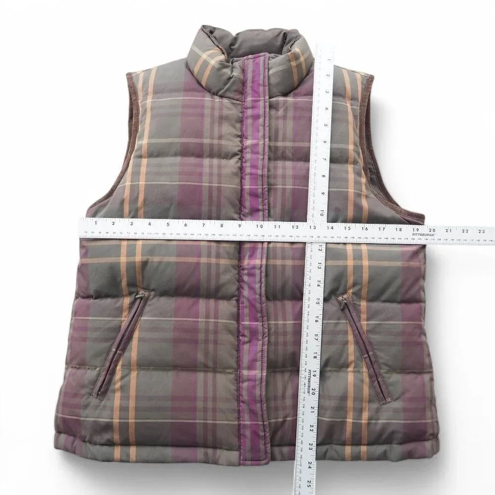 Ralph Lauren Premium Goose‎ Down Reversible Plaid Full Zip Vest Olive Women's L